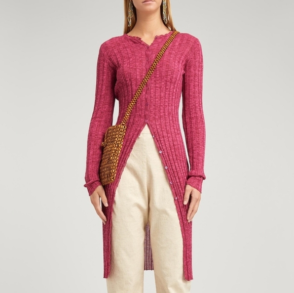 Paloma Wool Mayo Knit Cardigan Fuschia Button Down Dress Cover Up  XS FLAWED - Picture 3 of 10
